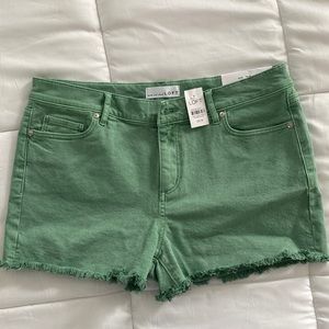 LOFT Green Denim Raw Hem Shorts